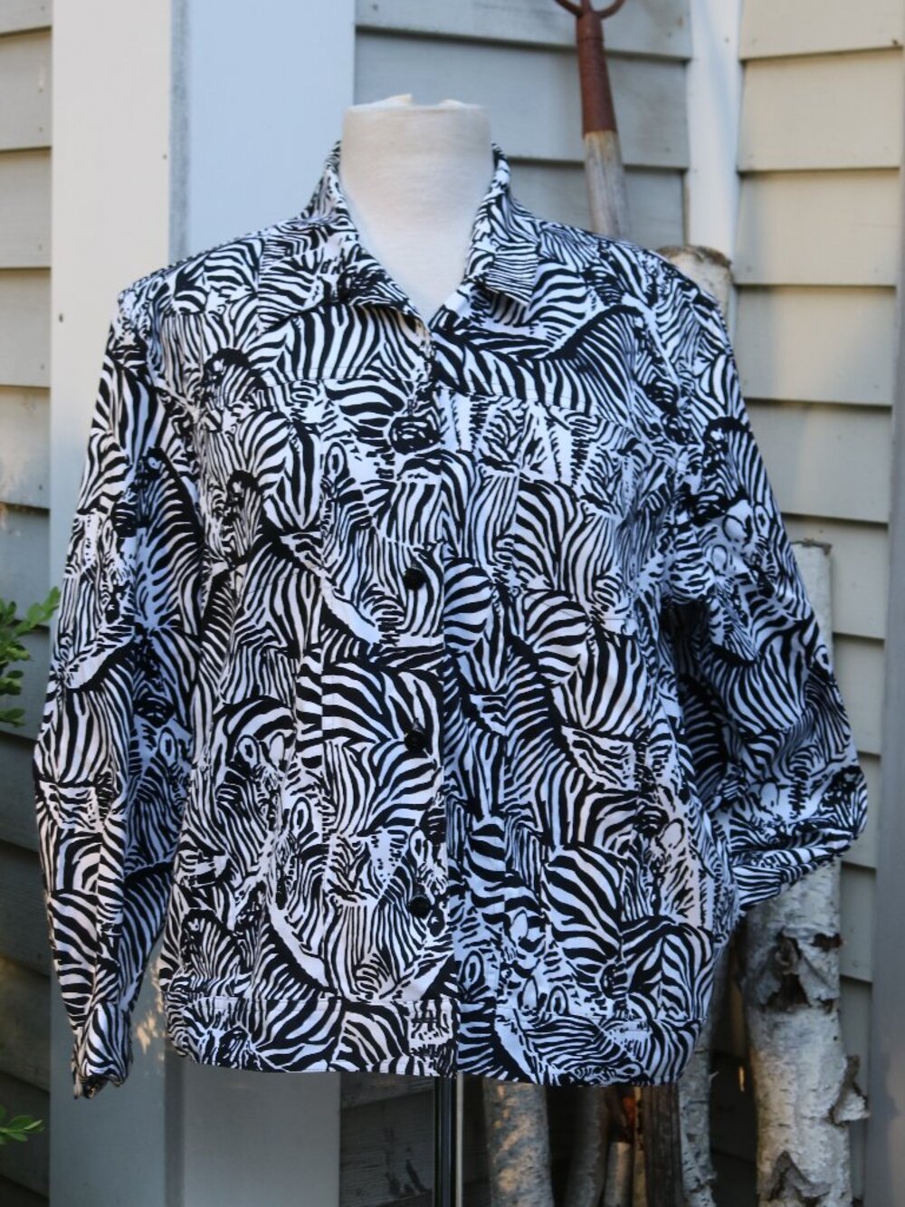 Alfred Dunner Black & White Zebra Print Cotton Jacket Sz 14